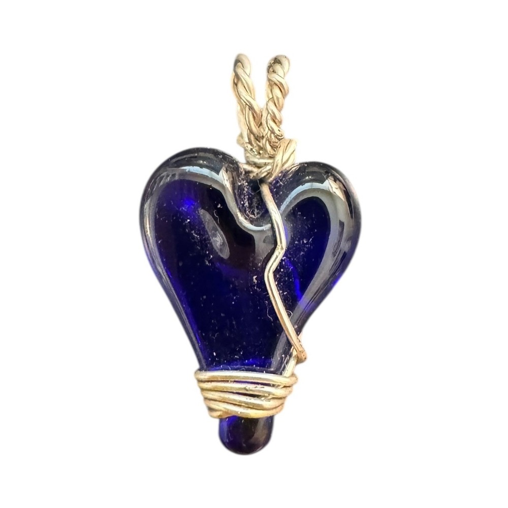 Blue Stone Heart Wired Handcrafted Pendant Silver